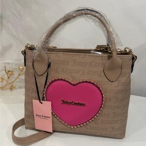 Juicy Couture Beige and Pink Heart Satchel